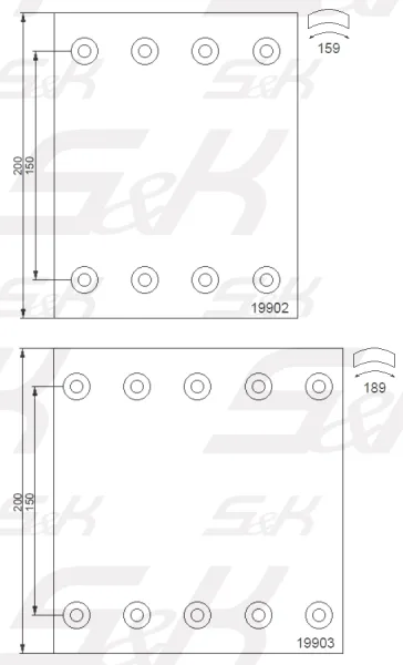 Накладки тормозные S&K GMBH SK1990210-01 360х200 мм с заклёпками