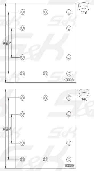 Тормозные накладки S&K GMBH SK1990800-01 для барабана 350 мм с заклёпками