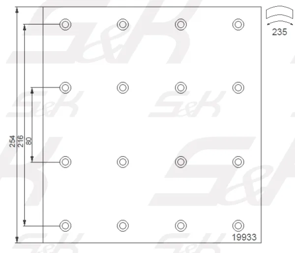 Тормозные накладки S&K GMBH 19933 для барабана 413 мм, ширина 254 мм