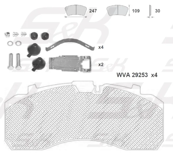 Колодки тормозные дисковые S&K GMBH SK29253-PL Premium Line, WVA 29253/29278, 248x108x30 мм
