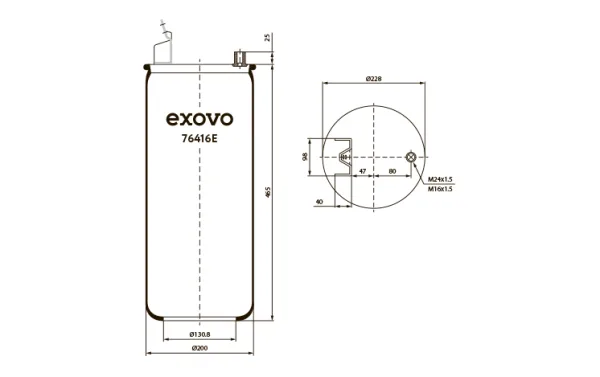 Пневмоамортизатор кабины EXOVO 76416E Volvo FH FM FMX, 465 мм, Ø228 мм
