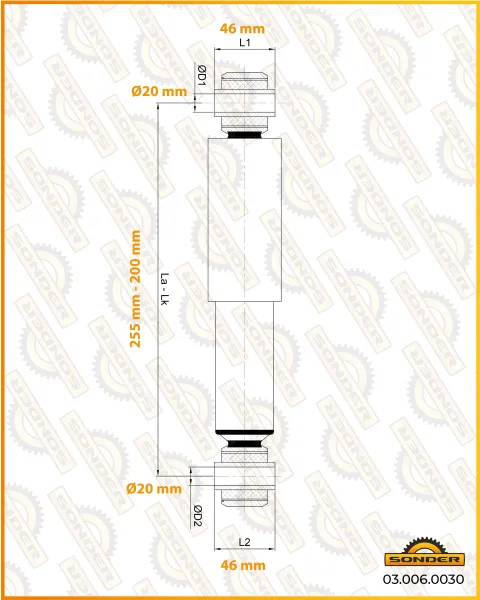 Задний амортизатор кабины Volvo Sonder 03.006.0030, 200–255 мм