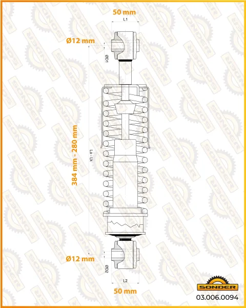 Передний амортизатор кабины MAN TGA Sonder 03.006.0094, 280–384 мм