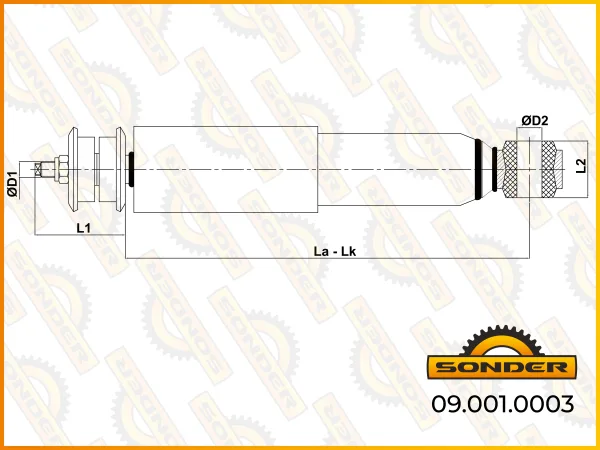 Амортизатор передней рессорной подвески Scania 420/690 мм I/O Sonder 09.001.0003