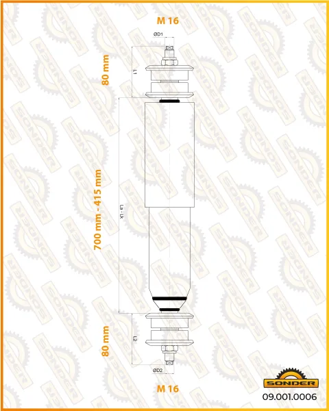 Передний амортизатор подвески DAF Sonder 09.001.0006, 415–700 мм