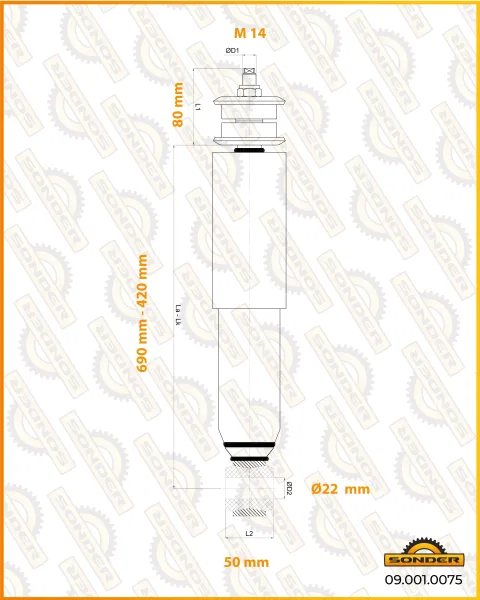 Амортизатор передней подвески Scania Sonder 09.001.0075, 420–690 мм