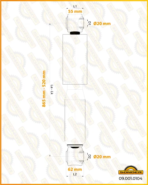 Амортизатор задней подвески Renault Sonder 09.001.0104, 520–865 мм