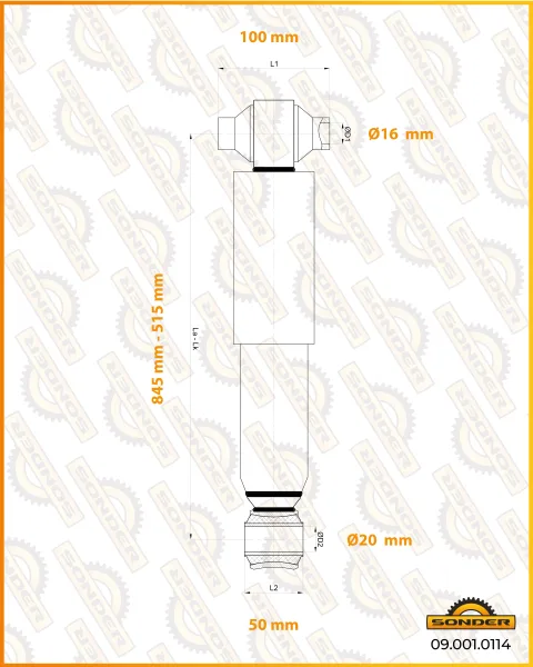Задний амортизатор подвески Volvo FH, FL, FM, FMX, NH Sonder 09.001.0114