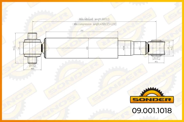 Амортизатор подвески Sonder 09.001.1018 O/O 430-662 d20x105/d24x55 MAN, Scania
