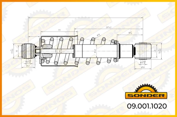 Амортизатор подвески кабины задний Sonder 09.001.1020 MAN TGA, TGS, TGX, DAF, проушины d12