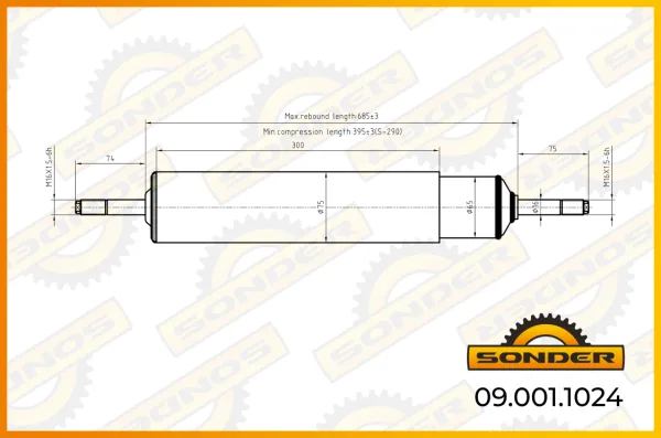 Амортизатор передней подвески DAF CF, XF 95, XF 105 Sonder 09.001.1024, 414-714 мм