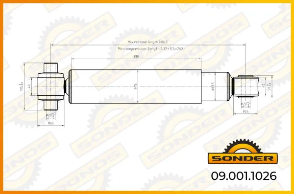Амортизатор задней подвески Sonder 09.001.1026 Mercedes-Benz Actros, Atego, Axor 434-700 мм
