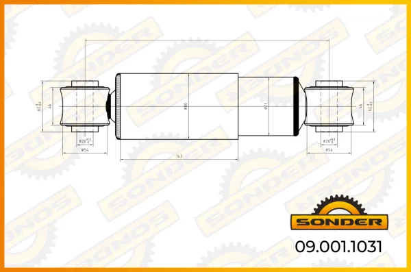 Амортизатор подвески задний Sonder 09.001.1031, 301-433 мм, проушины d20×62 мм