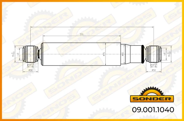 Амортизатор задней подвески Sonder 09.001.1040 Iveco, проушины d20x55, 413-660 мм