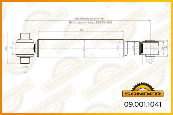Передний амортизатор подвески MAN и Scania Sonder 09.001.1041, 438–700 мм