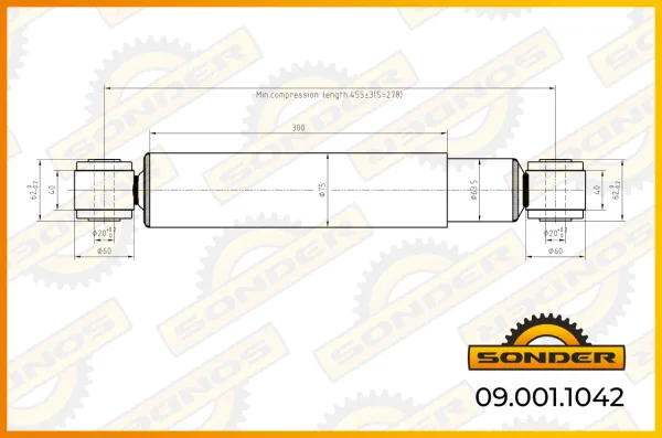 Амортизатор задней подвески MAN F2000, TGA, TGS, TGX Sonder 09.001.1042