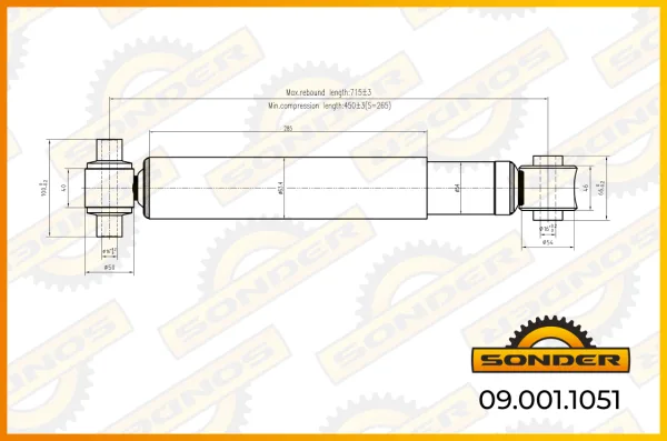 Амортизатор передней подвески Sonder 09.001.1051 Volvo FH, FM, FMX, NH, 450/720 мм