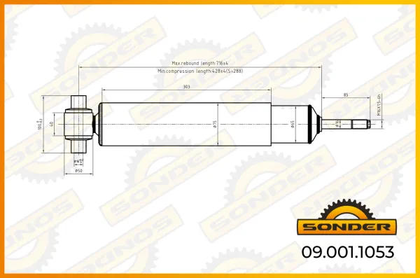 Амортизатор подвески задний Volvo 427-714 мм проушина/штырь d16×100/d16×88 Sonder