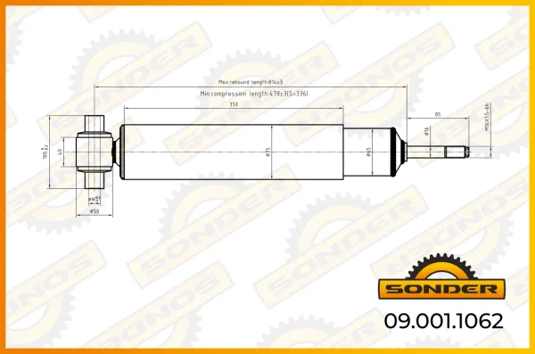 Амортизатор задней подвески Sonder 09.001.1062 проушина/штырь для Volvo FH, FM, FL