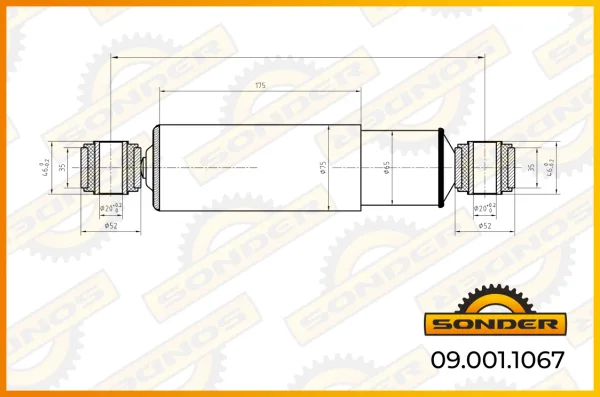 Амортизатор подвески задний Sonder 09.001.1067 ROR, 325/490 мм, проушины d20×46 мм