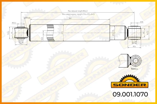 Амортизатор задней подвески Renault Magnum, Premium, Volvo FE 520/865 мм Sonder 09.001.1070