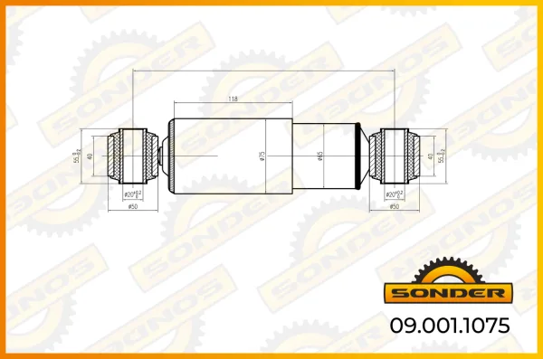 Амортизатор подвески задний Sonder 09.001.1075, 260/363 мм, проушины d20×55