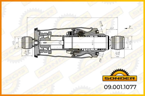 Амортизатор подвески кабины передний MAN TGA, TGS, TGX Sonder 09.001.1077 284/378 мм