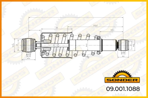 Амортизатор кабины передний с пружиной 242-346 мм Mercedes-Benz Sonder 09.001.1088