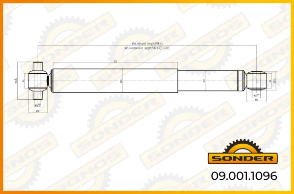 Амортизатор задней подвески Scania Sonder 09.001.1096, 576/890 мм, проушина d16×100 / d20×50