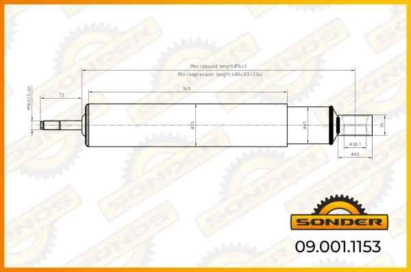 Амортизатор подвески задний Scania 490-816 мм штырь/проушина Sonder 09.001.1153