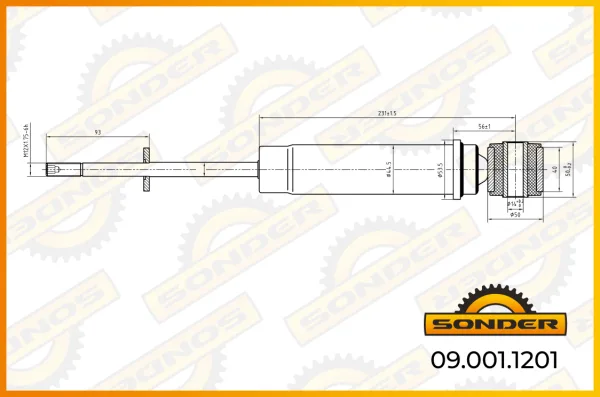 Амортизатор кабины задний Sonder 09.001.1201 Scania 4 серии, 232/335 мм, штырь/проушина