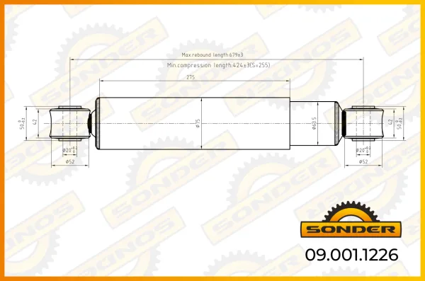 Амортизатор передней подвески Sonder 09.001.1226 O/O d20×50 для Renault Premium, Volvo FE