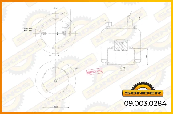 Пневморессора Sonder 09.003.0284 Premium со стаканом, кронштейн и штуцер, Volvo FH/FM