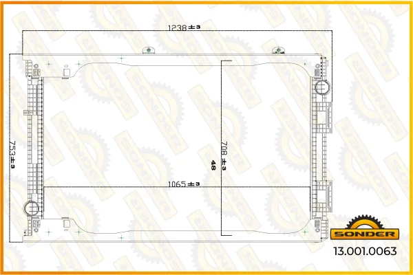 Радиатор системы охлаждения MAN F2000 1065×689×40 мм Sonder 13.001.0063