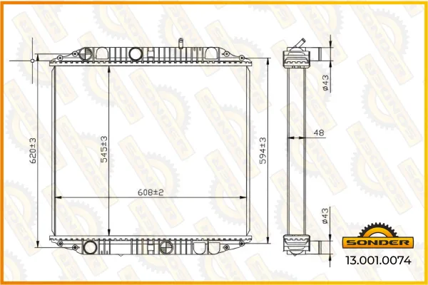 Радиатор системы охлаждения Mercedes-Benz LK2 544×618×43 мм Sonder 13.001.0074