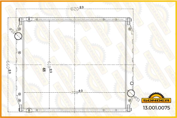 Радиатор системы охлаждения Sonder 13.001.0075 MAN L2000, F90, 705×610×58 мм