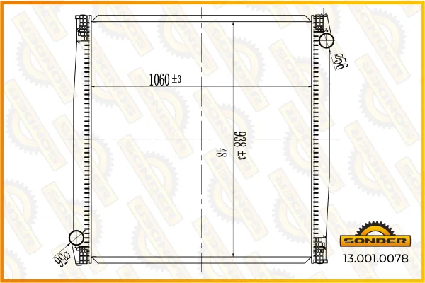 Радиатор системы охлаждения двигателя MAN Sonder 13.001.0078, автобусы LION S Coach и LION S STAR