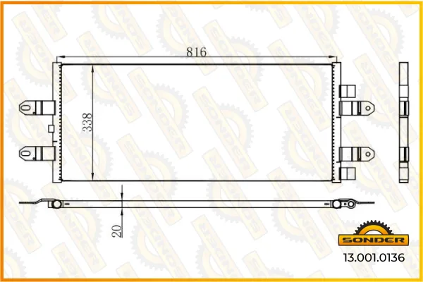 Радиатор кондиционера Sonder 13.001.0136 для грузовых DAF и Scania