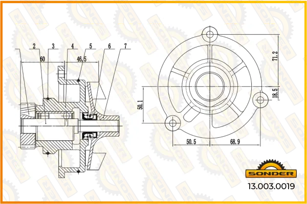 Водяной насос системы охлаждения Iveco и Renault Sonder 13.003.0019