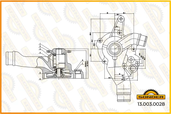 Насос водяной (помпа) MAN, Renault Trucks Sonder 13.003.0028, система охлаждения