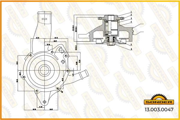 Насос водяной (помпа) системы охлаждения MAN, Renault Trucks, двигатели D0824/D0826 Sonder 13.003.0047