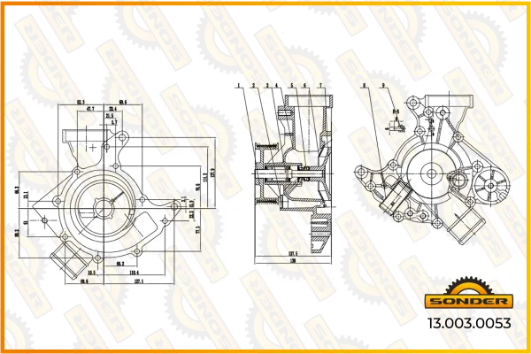 Насос водяной Sonder 13.003.0053 для Renault Trucks и Volvo, двигатели DXI5/DXI7