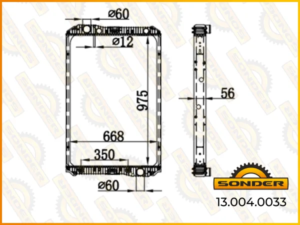 Радиатор охлаждения Mercedes-Benz Axor 975×649×40 мм с рамкой Sonder 13.004.0033