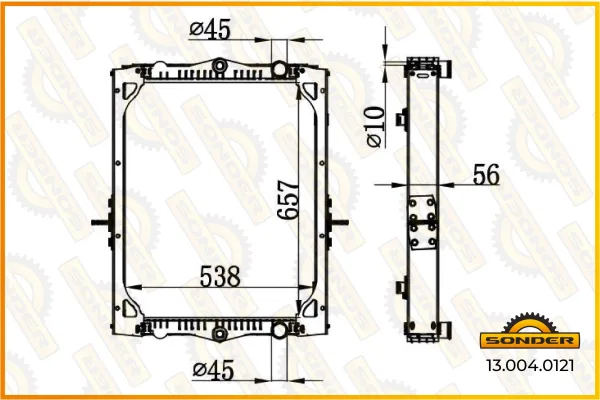 Радиатор системы охлаждения Sonder 13.004.0121 для DAF LF45, LF 55, 657×529×58 мм без рамки