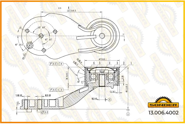 Натяжитель приводного ремня Renault Kerax, Magnum / Volvo FH, FM, FMX, 10 ручьёв Sonder 13.006.4002