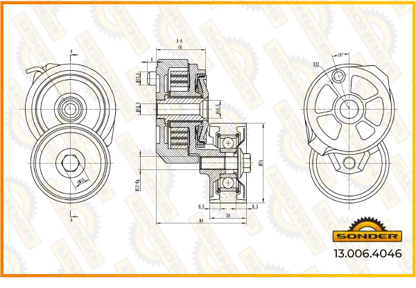 Натяжитель приводного ремня MAN TGA TGL TGM TGS TGX Sonder 13.006.4046, 8 ручьёв