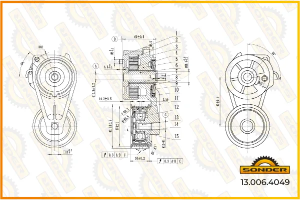 Натяжитель приводного ремня Scania Sonder 13.006.4049, 8 ручьёв, ориг. 2197004