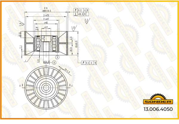 Ролик приводного ремня Mercedes-Benz, наружный диаметр 80 мм, Sonder 13.006.4050