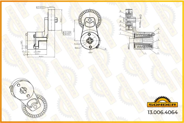 Натяжитель приводного ремня Renault Premium, Kerax, PR, TR Sonder 13.006.4064