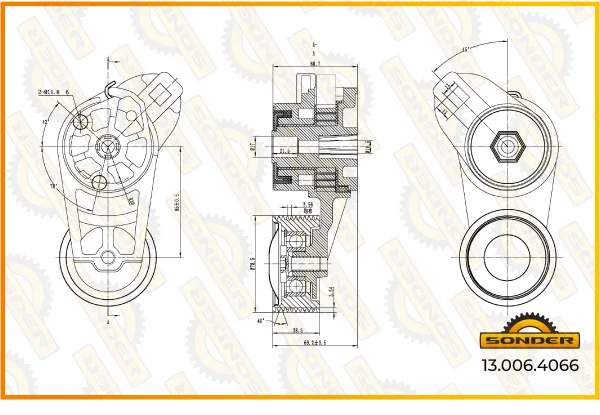 Натяжитель приводного ремня грузовой Volvo FH, B12, VN, Super — Sonder 13.006.4066
